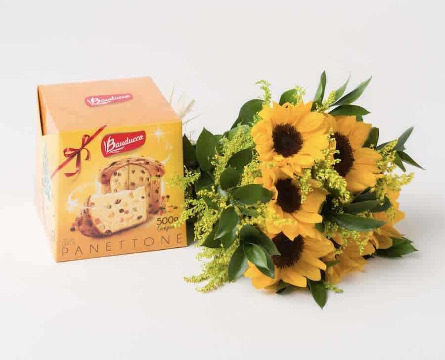 Buquê de Girassóis e Panettone